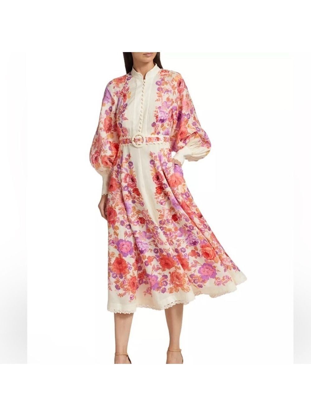 Linen Floral Midi-Dress